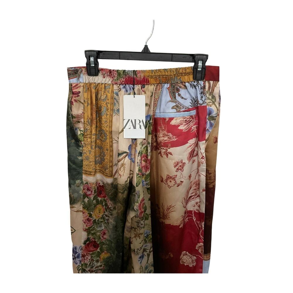 NWT Zara Satin Patchwork Printed Pants Bohemian Eclectic Floral Artsy Size Small - Picture 5 of 8